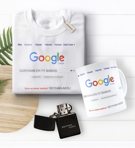 BK Gift Kişiye Özel Google Dünyanın En İyi Babası Tişört Kupa Benzinli Çakmak Hediye Seti (Model 1)