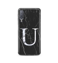 Samsung A7 (2018) Siyah Mermer Harf Tasarımlı Telefon Kılıfı U-Harfi 