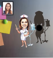Kişiye Özel Hemşire Karikatürlü Ahşap Magnet Bayan-2