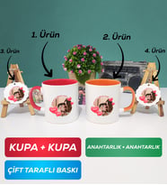 İkili Kırmızı Turuncu Sevgiliye Sevgililer Günü Hediyesi 8 Kupa Bardak Anahtarlık