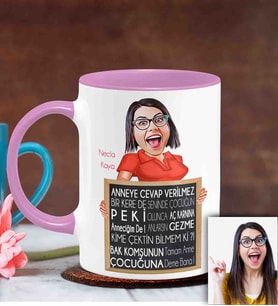 BK Gift Kişiye Özel Anneler Günü Temalı Karikatürlü Pembe Kupa Bardak P6