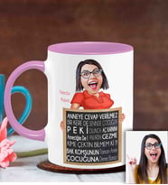 BK Gift Kişiye Özel Anneler Günü Temalı Karikatürlü Pembe Kupa Bardak P6