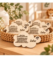 50 Adet İsme Özel Ahşap Magnet Hoşgeldin Bebek Nazar Dualı - Bulut Temalı