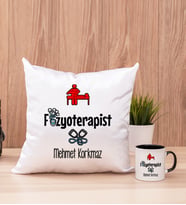 Fizyoterapist Kare Yastık ve Siyah Kupa Bardak