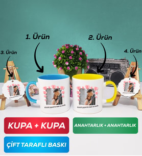 İkili Mavi Sarı Sevgiliye Sevgililer Günü Hediyesi 12 Kupa Bardak Anahtarlık