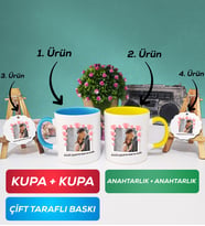 İkili Mavi Sarı Sevgiliye Sevgililer Günü Hediyesi 12 Kupa Bardak Anahtarlık
