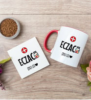 Eczacı Kırmızı Kupa Bardak Ve Bardak Altlığı Seti