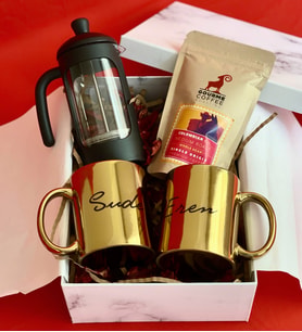 Kişiye Özel Çift Gold Kupa French Press & Filitre Kahve Sevgiliye Hediye Seti