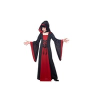 Kapüşonlu Halloween Cadı Büyücü Kız Çocuk Kostümü (Siyah-Kırmızı)