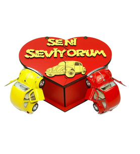 Vosvos Tasarımlı Ahşap Kutulu Vosvos Seti Sarı Kırmızı