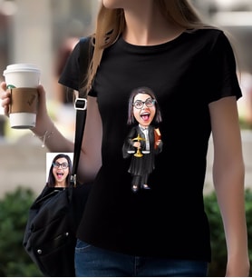 BK Gift Kişiye Özel Bayan Avukat Karikatürlü Siyah T-Shirt-1