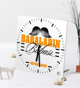 BK Gift Kişiye Özel Babaların Babası Masaüstü Kare Cam Saat-2 (Beyaz)