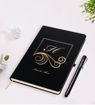 BK Gift Kişiye Özel Baş Harf İsim Tasarımlı Siyah Defter Kalem Seti-2
