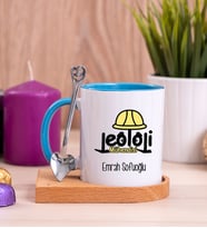 Jeoloji Mühendisi Ahşap Altlıklı Mavi Kupa Bardak