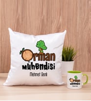 Orman Mühendisi Kare Yastık ve Yeşil Kupa Bardak