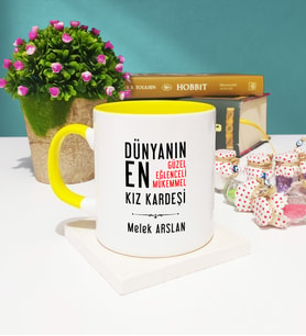Kız Kardeş Tasarımlı Kişiye Özel Kız Kardeş Kupa Bardak Sarı