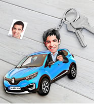BK Gift Kişiye Özel Bay Renault Captur Figürlü Plakalı Ahşap Karikatür Anahtarlık (Beyaz)