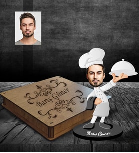 Kişiye Özel Aşçı Tasarımlı Karikatür Ahşap Biblo Kutulu Bay-3
