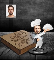 Kişiye Özel Aşçı Tasarımlı Karikatür Ahşap Biblo Kutulu Bay-3