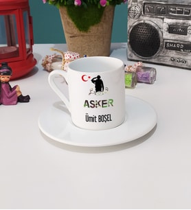 Asker Tasarımlı Kişiye Özel Hediye Asker Türk Kahvesi Fincanı