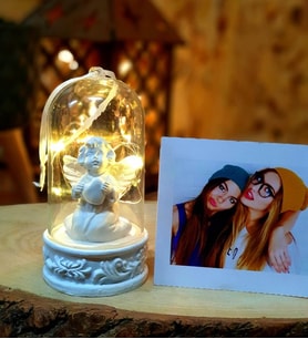 Kişiye Özel Fotoğraflı Masum Melek Led Işıklı Fanus Arkadaşa Hediye