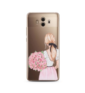 Çiçekli Kız Tasarımlı Süper Şeffaf Silikon Telefon Kılıfı Huawei Mate 10 Pro