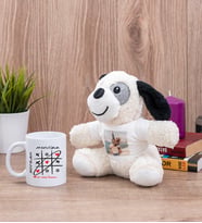 Aşk Her Zaman Kazanır Beyaz Kupa Bardak ve Peluş Köpek
