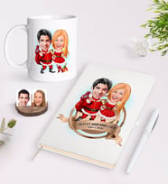 BK Gift Kişiye Özel Yılın En Mükemmel Çifti Karikatürlü Beyaz Defter Kalem ve Kupa Seti-63 (Model 1)