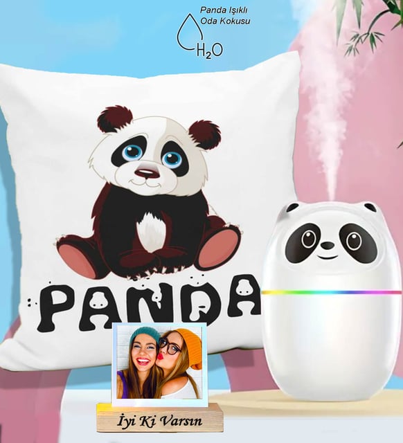 Kişiye Özel Fotoğraflı Panda H2o Gece Lambası Oda Nemlendirici & Yastık