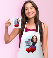 BK Gift Kişiye Özel En Güzel Anne Karikatürlü Mutfak Önlüğü Kupa Seti (Beyaz)