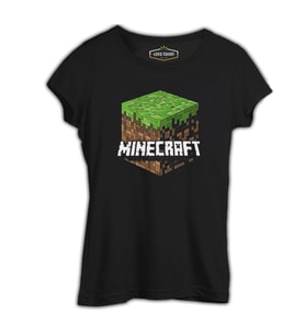 Minecraft - Cube Siyah Kadın Tshirt