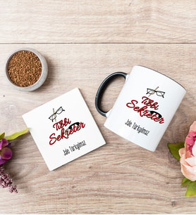 Tıbbi Sekreter Siyah Kupa Bardak Ve Bardak Altlığı Seti