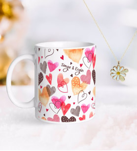 BK Gift Kişiye Özel Sevgililer Günü Kupa ve Çift İsimli Papatya Kolye-46 (Model 1)