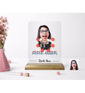 BK Gift Kişiye Özel Melek Annem Karikatürlü Ahşap Standlı Çerçeve (Beyaz)