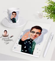 BK Gift Kişiye Özel Matrix Neo Karikatürlü Beyaz Defter Kalem Türk Kahvesi Fincanı Seti-1 (Model 1)