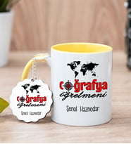 Coğrafya Öğretmeni Sarı Kupa Bardak Ve Anahtarlık Set
