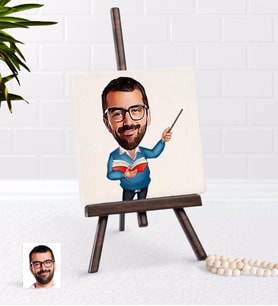 BK Gift Kişiye Özel Erkek Öğretmen Karikatürlü Şovaleli Doğal Taş-4 (Beyaz)