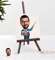 BK Gift Kişiye Özel Erkek Öğretmen Karikatürlü Şovaleli Doğal Taş-4 (Beyaz)