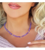 Vaoov 925 Ayar Gümüş Lila Rengi Taşlı Kolye