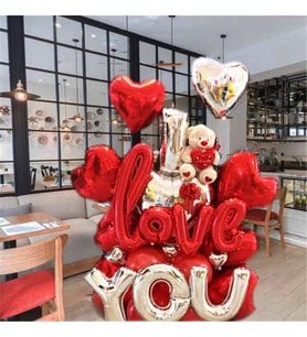 I Love You Ayıcıklı Balon Buket Aranjman