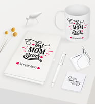 BK Gift Kişiye Özel En İyi Anne Beyaz Defter Kalem Kupa Ayna Seti - 4 (Model 1)