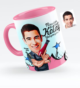 BK Gift Kişiye Özel Erkek Kuaför Karikatürlü Pembe Kupa Bardak  1