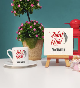 Zabıt Katibi Türk Kahvesi Fincanı ve Dekoratif Taş Baskı Seti