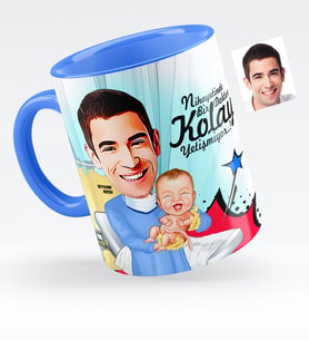 BK Gift Kişiye Özel Bay Kadın Hastalıkları Ve Doğum Uzmanı Karikatürlü Mavi Kupa Bardak  1