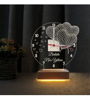 3 Kalpli Saatli Gece Lambası Sevgili Hediyesi 3d Led Lamba (Sarı)