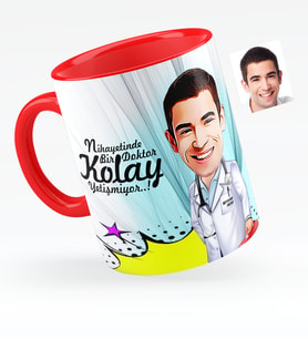 BK Gift Kişiye Özel Bay Doktor Karikatürlü Kırmızı Kupa Bardak  6