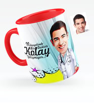 BK Gift Kişiye Özel Bay Doktor Karikatürlü Kırmızı Kupa Bardak  6