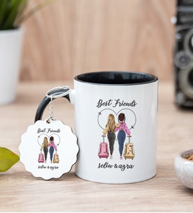 Best Friends İki İsimli Siyah Kupa Bardak ve Anahtarlık Set
