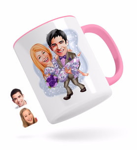 BK Gift Kişiye Özel Sevgililer Karikatürlü Pembe Kupa Bardak-56