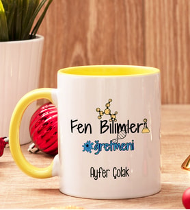 Fen Bilimleri Öğretmenine Hediye İçi Ve Kulpu Renkli Kupa Bardak